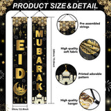 Black Eid Mubarak Porch Sign Banner Islamic Wall Hanging Decorations
