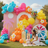 Tropical Balloon Arch Garland Kit: Hot Pink, Yellow, Orange, Blue for Luau Party