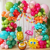 Flamingo Luau Balloon Arch Garland Kit: Hot Pink, Orange, Teal, Gold Foil Balloons
