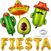 Mexican Fiesta Foil Balloons: Taco, Cactus, Avocado, Sombrero Party Decorations