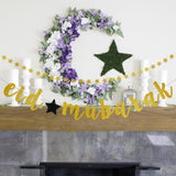 Gold Eid Mubarak Banner with Star Garland - Islamic Party Decor