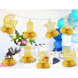 Eid Mubarak Honeycomb Centerpiece Decorations: Gold Glitter Islamic Party Table Decor