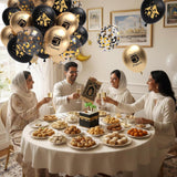 Umrah Mubarak Black Gold Balloons, Islamic Party Decorations, Hajj Celebration Latex Balloons