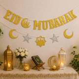 Gold Glitter Eid Mubarak Banner Islamic Festival Party Decorations