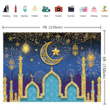 Eid Mubarak Photography Backdrop: Blue Arabian Night Castle Lanterns, Islamic Party Decor