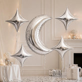 Silver Moon Star Foil Balloons – Celestial Party Decor, Baby Shower, Birthday