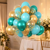 Teal Gold Confetti Balloons for Eid Ul Adha Party Decor Set