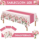 3 Pack Floral Mother's Day Tablecloths, Disposable Plastic Party Covers (54 x 108 Inch)
