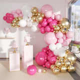Gold Rose Pink White Balloon Arch Kit, Elegant Party Decorations