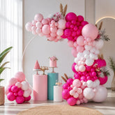 Hot Pink Rose Gold Balloon Arch Garland Kit, Princess Party Decorations