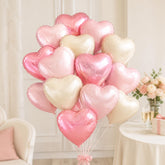 12pcs Heart Foil Balloons, Baby Pink Cream 18Inch Party Decor