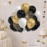 Black Gold White Confetti Balloons | 50 Pcs Latex Party Decor