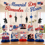 Memorial Day Glitter Banner, Patriotic Hanging Swirls, Remember Honor Decorations