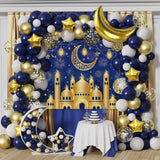Blue Gold Eid Mubarak Banner Backdrop Islamic Party Decorations