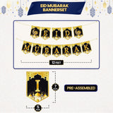 Gold Eid Mubarak Banner Hanging Swirls Islamic Home Party Decorations