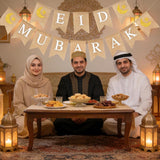 Eid Mubarak Burlap Banner Moon Star Fireplace Decorations