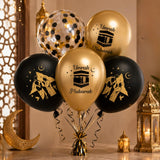 Umrah Mubarak Black Gold Balloons, Islamic Party Decorations, Hajj Celebration Latex Balloons