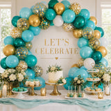 Teal Gold Confetti Balloons for Eid Ul Adha Party Decor Set