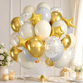 Eid Ul Adha Party Balloons: White, Gold, Grey with Firework & Star Foil Accents