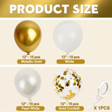 60PCS White Gold Balloon Kit Pearl Metallic Confetti Balloons with Ribbon