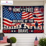 Patriotic Banner Backdrop | Home of the Free Because of the Brave Decor