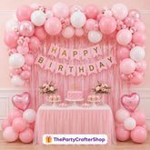 Pink Birthday Decorations Pearl White Metallic Balloons Fringe Curtain Banner for Women