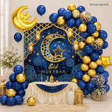 Eid Mubarak Blue Gold Balloon Arch Kit | Ramadan Party Decor Banner