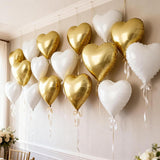 Gold White Heart Foil Balloons | 18 Inch Party Decor (15 Pcs)