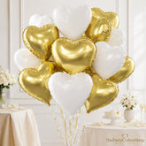 Gold White Heart Foil Balloons | 18 Inch Party Decor (15 Pcs)