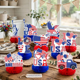 9 Pcs Patriotic USA Honeycomb Centerpieces | American Flag Eagle Table Decor