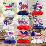 Patriotic Honeycomb Centerpieces | American Flag, USA, Liberty Table Decor (9 Pcs)
