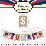 Patriotic Burlap Banner Garland: USA Flag, Red White Blue Stars (4 Pack)