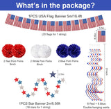 26PCS Patriotic Party Decoration Set USA Flag Banner Paper Fans Pom Poms Hanging Swirls