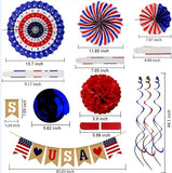 100PCS Patriotic Party Decoration Kit Red White Blue Balloons Fans Banner & Tinsel Set