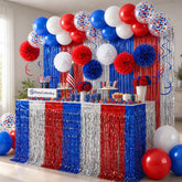 47PCS Patriotic Party Decoration Kit Banner Pom Poms Balloons Table Skirt & Streamers