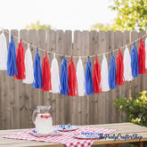 30PCS Red White Blue Tissue Paper Tassel Garland Patriotic Party Streamer Decorations