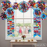11PCS International World Flags Party Decorations Paper Fans Porch Banner Multicultural Event Decor