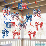 Patriotic Hanging Swirl Decorations: Red, White, Blue Bow Accents for 4th of July Party