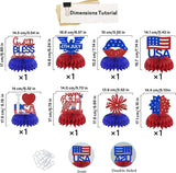 8PCS Happy Independence Day Honeycomb Centerpieces Red Blue White Patriotic Table Decorations