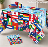 3 Pack International World Flag Tablecloths 108x54 Inch Disposable Sports Party Table Covers