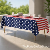 12 Pack Patriotic Tablecloths 54x108 Inch Waterproof Red White Blue Party Table Covers