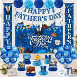 Happy Father's Day Decorations Set Banner Backdrop Balloons Hanging Swirls & Paper Pompoms
