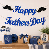 Happy Father's Day Blue Black Glitter Banner Pre-Strung Garland Decorations for Dad & Grandpa