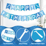 Happy Father's Day Blue White Banner Hanging Decorations for Dad Birthday Retirement Party