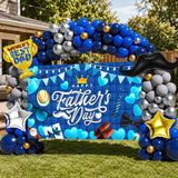 Happy Father's Day Balloon Garland Arch Kit with Backdrop Banner – Navy, Silver, Gold