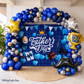 Happy Father's Day Balloon Garland Arch Kit with Backdrop Banner – Navy, Silver, Gold