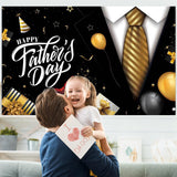 Happy Father's Day Black Gold Tuxedo Tie Backdrop Banner 71x43 Inch Party Decorations