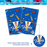 2 Pack Happy Father's Day Tablecloths 108x54 Inch Blue Disposable Party Table Covers