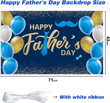Happy Father's Day Backdrop Banner with Gold Balloons 71x43 Inch Blue Party Decorations