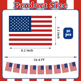 USA American Flag Banner Garland | 50 Ft Patriotic Bunting 4th of July Party Decor